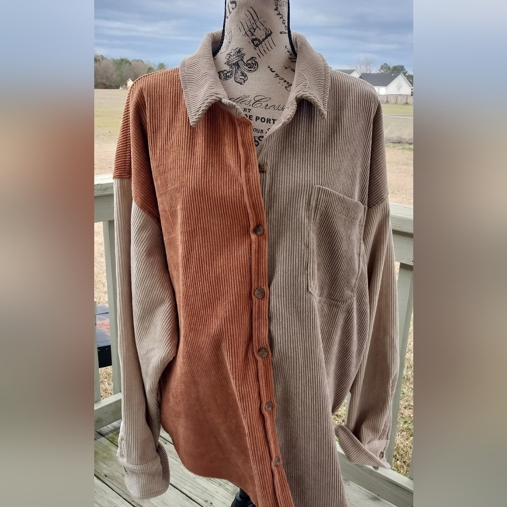 Wishlist Corduroy Color Block Button Down- M/L - image 2